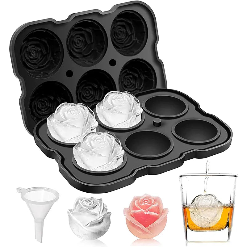 Ice Cube Tray Release Rose Easy Trays Pack Silicone, Black