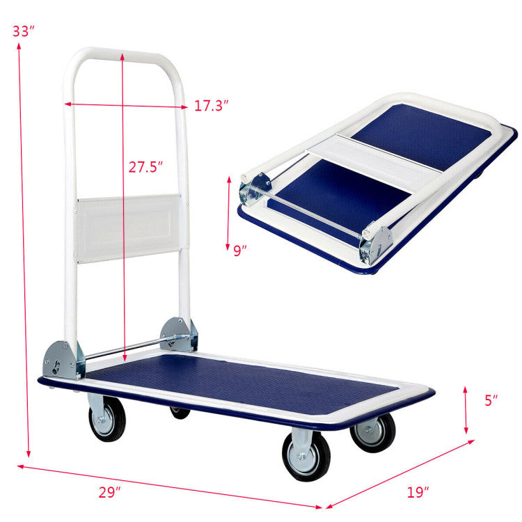 Foldable Push Hand Truck 330 Pound Capacity Warehouse Platform Cart Dolly