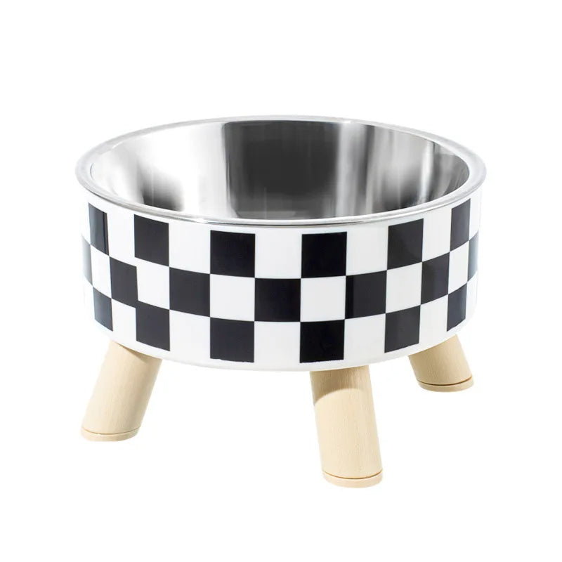 Checkered Stainless Steel Dog Bowl Large Capacity Food Bowl