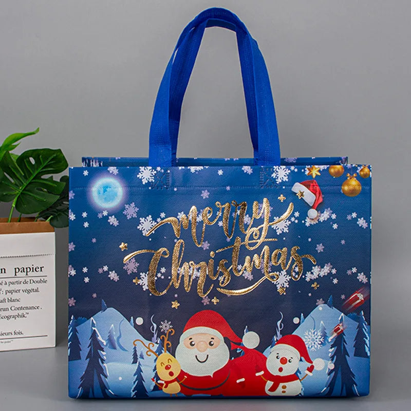 5Pcs Christmas Gift Bags Non-Woven Santa Claus Handle Bag (Blue)