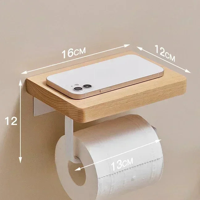 Wooden Wall Mount Toilet Paper Organizer Hand Towel Roll Shelf (White)