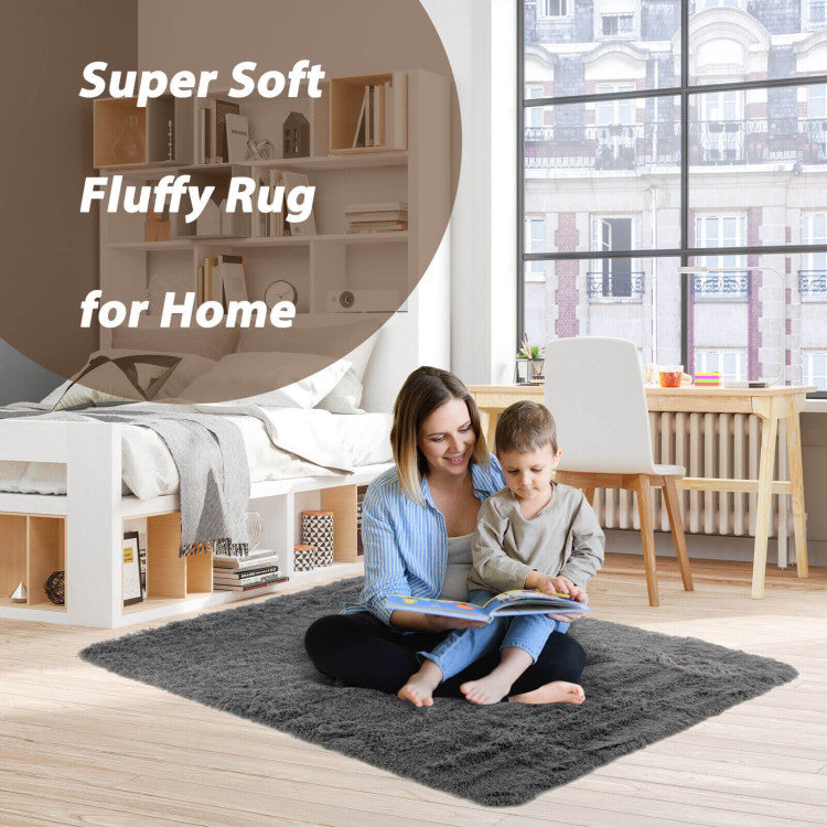 Modern Fluffy Shag Rug 4x6 with Non-Slip Grip (Gray)