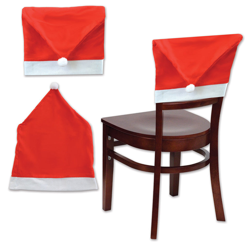 Christmas Santa Hat Chair Slip Cover 19" x 25" (Red and White)