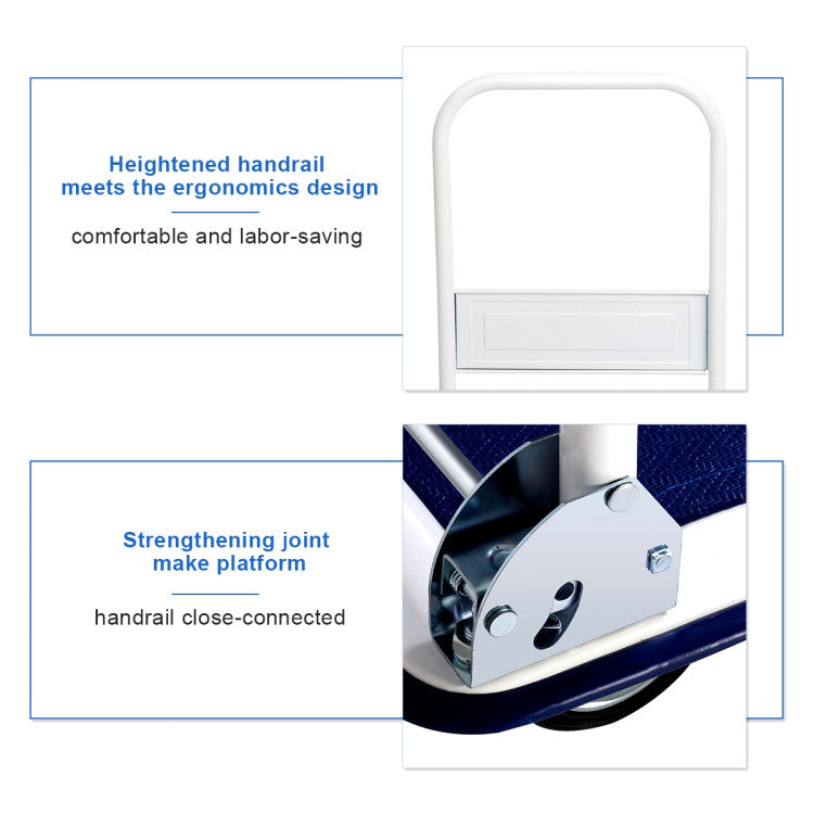 Foldable Push Hand Truck 330 Pound Capacity Warehouse Platform Cart Dolly