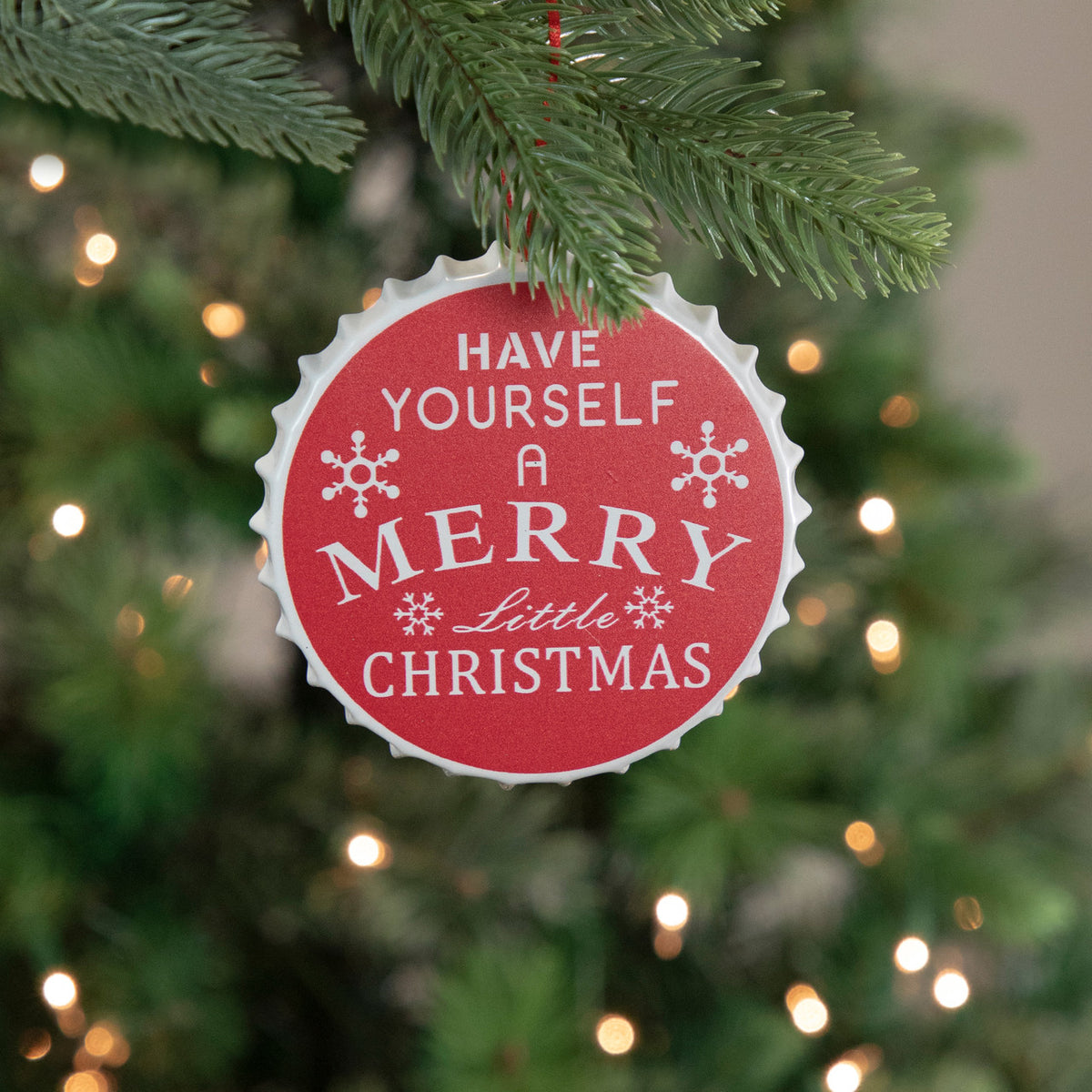 Festive Red Bottle Cap Ornament 4&quot; with &quot;Have Yourself A Merry Little Christmas&quot; Quote