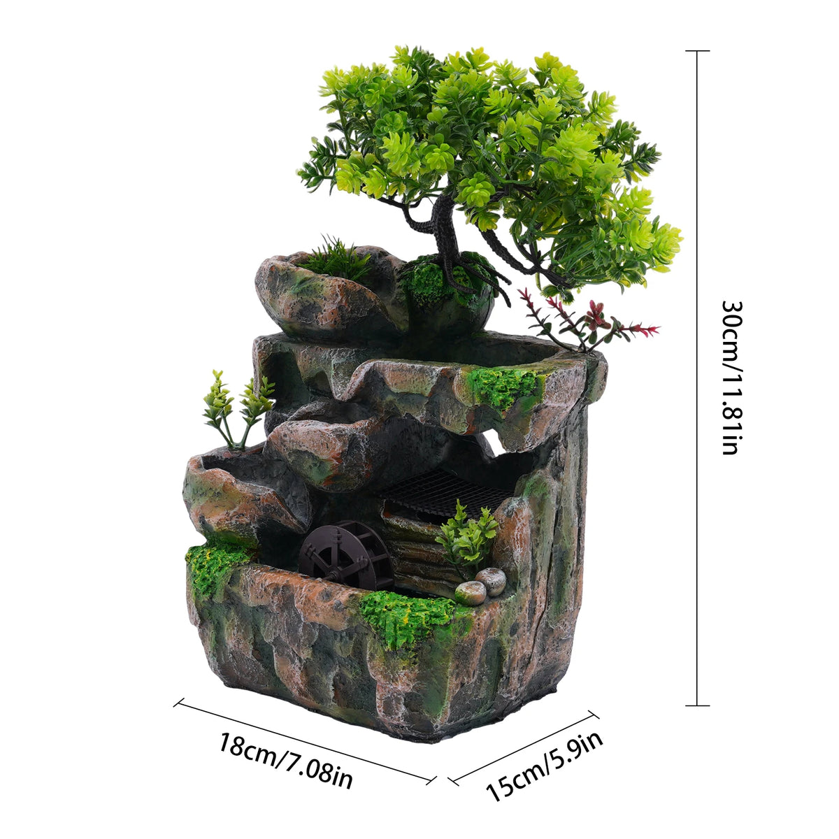 LED Resin Rockery Fountain Ornament for Home Office (US Standard)