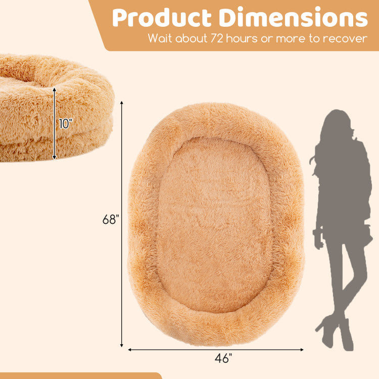 Washable Fluffy Human Dog Bed with Blanket and Pillow (Brown)