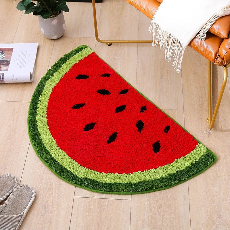 Fruit Pattern Rug Doormat Half Round Shaped Water Absorption Bath Mat (Watermelon)