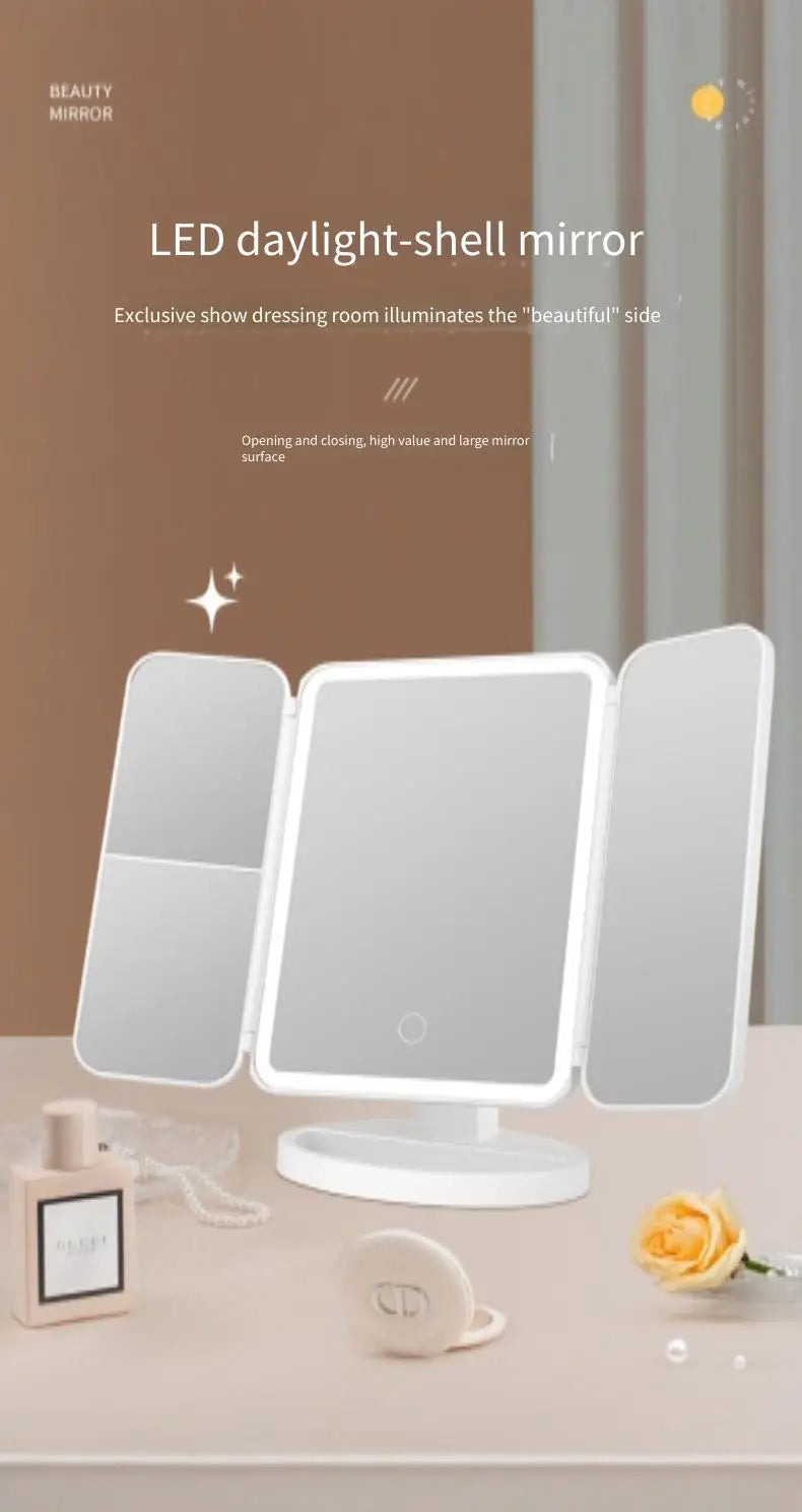 Trifold LED Makeup Mirror Smart Complementary Light