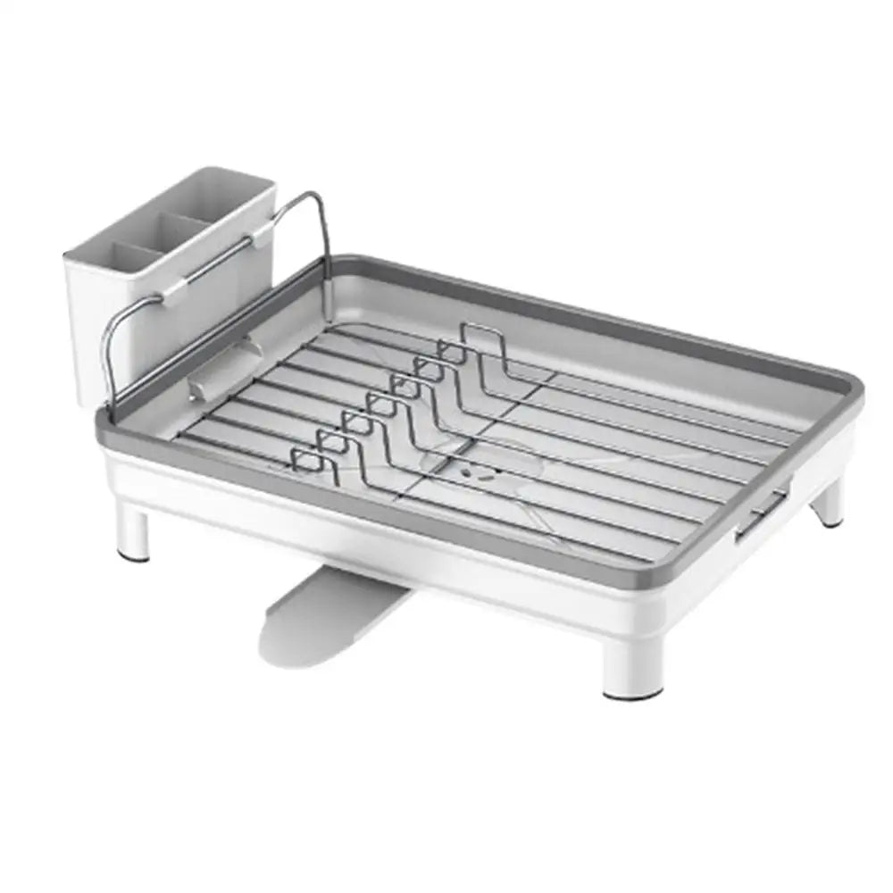 Stainless Steel Dish Drying Rack Countertop Kitchen Organizer with Drip Tray (White)