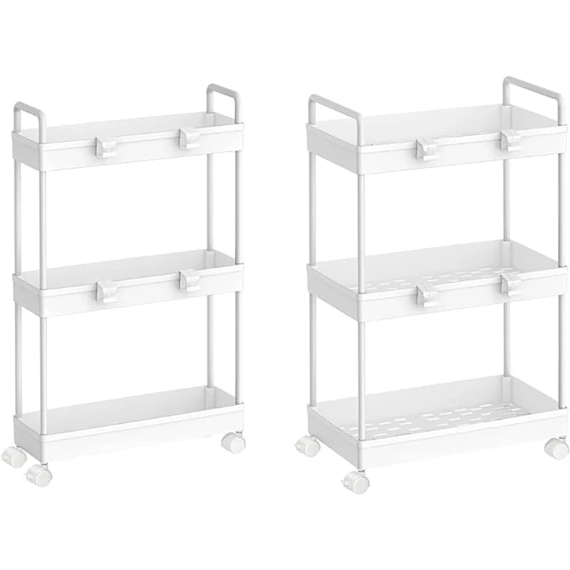 Rolling Slim Storage Cart 3 Tier 2 Pack Utility Rack (White)