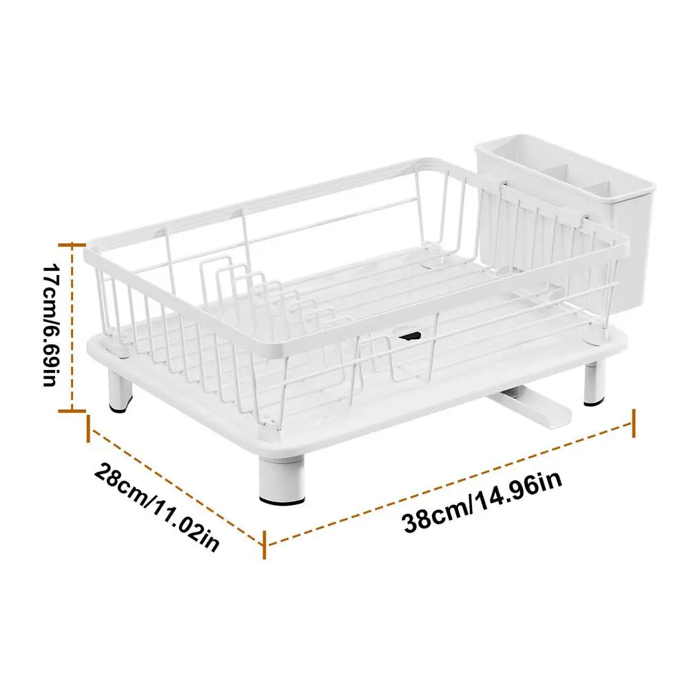 Dish Drainer Rack with Cutlery Cup Holders (White)