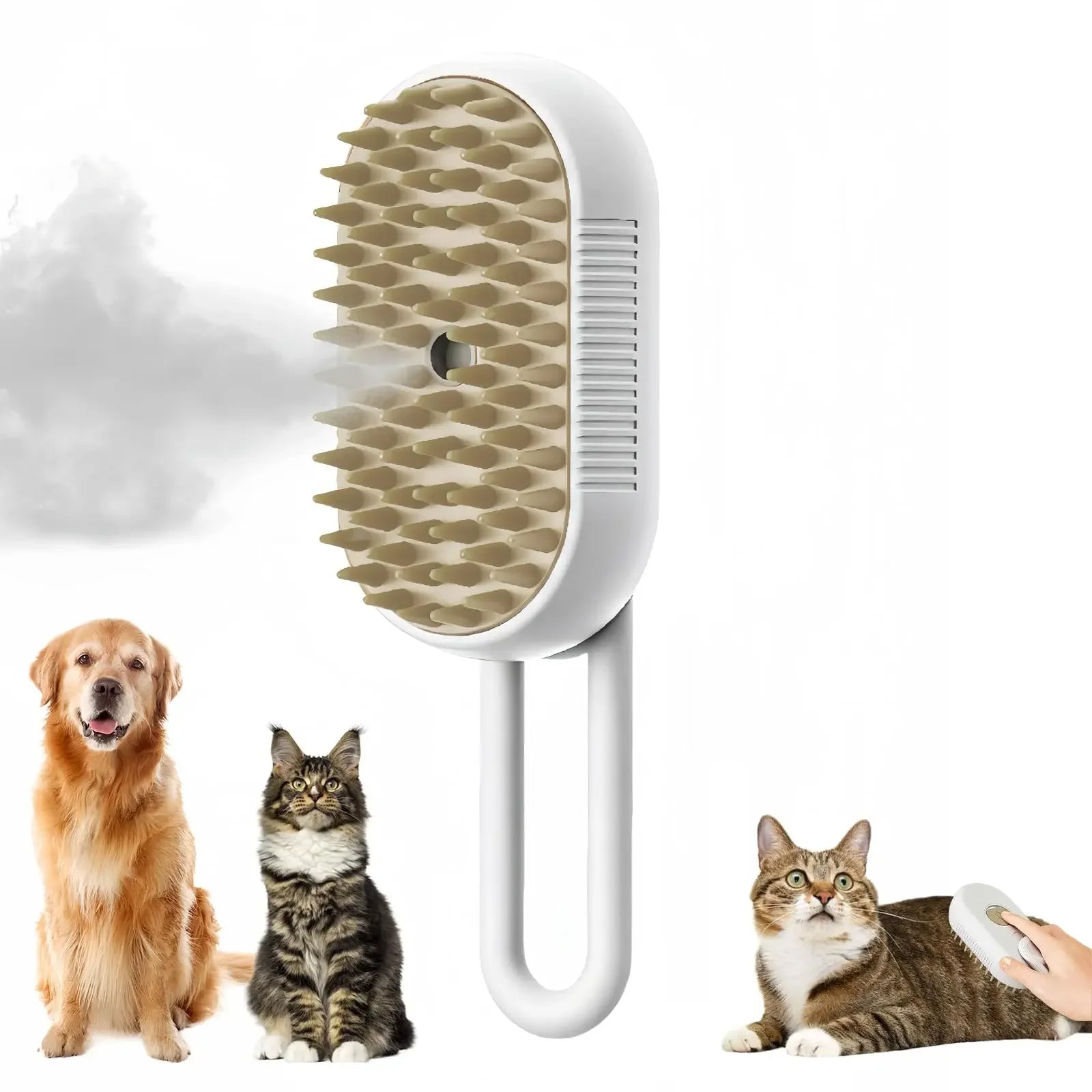 Cat Dog Pet Spray Massage Brush 3 in 1 One Button Steam Spray (White)