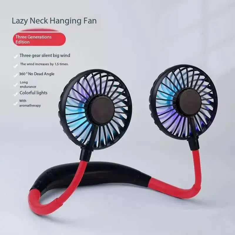 USB Portable Cold Fan Neck Hanging Rechargeable Fan with LED Lights