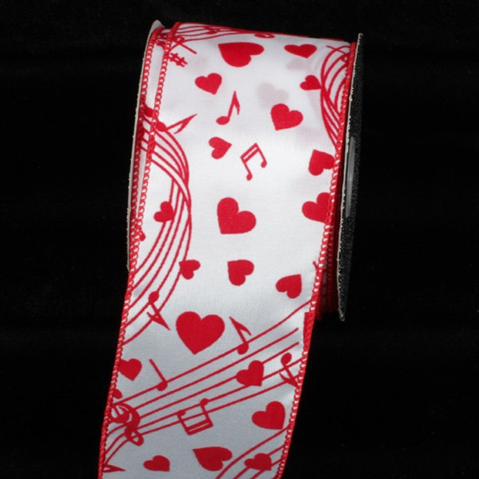 White and Red Love Notes Wired Craft Ribbon