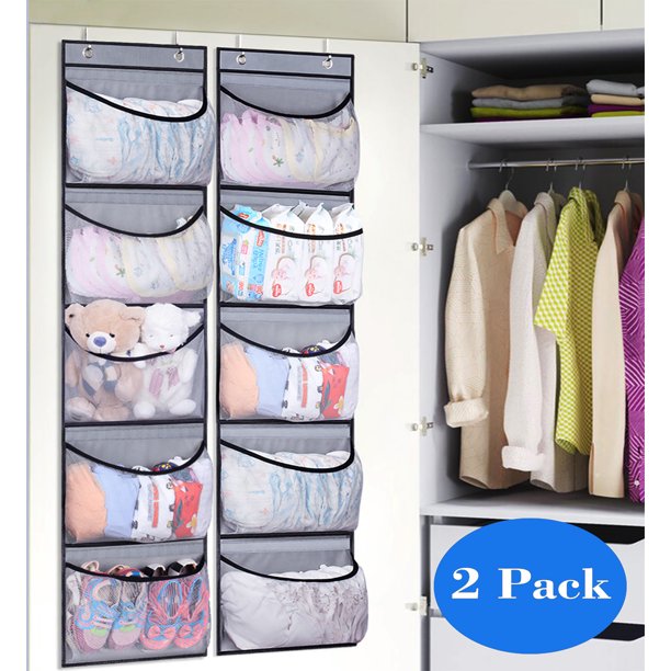 Storage Bathroom Organizer 2 Pack Over the Door Hanging Organizer (Gray)