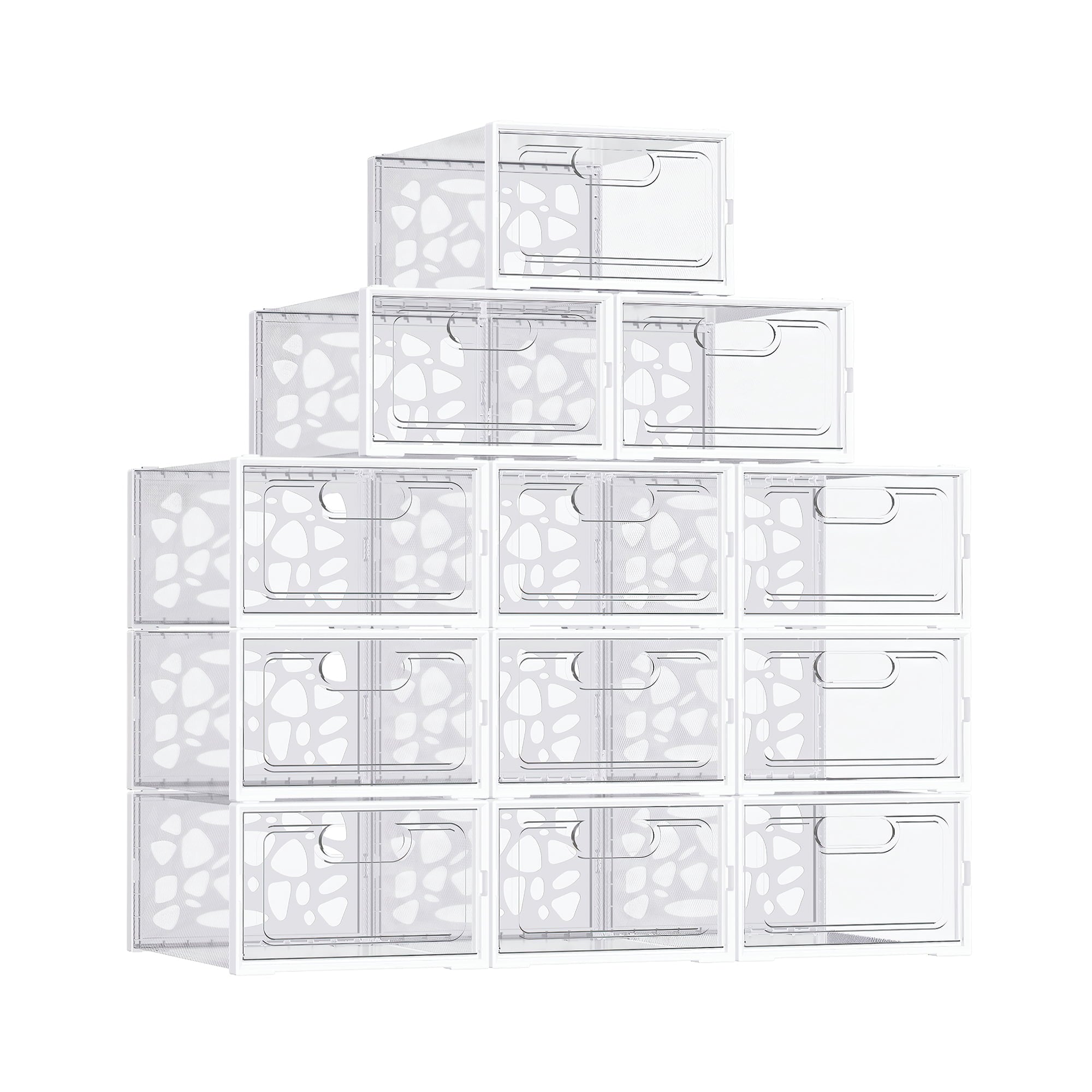 12 Pack Shoe Storage Boxes Clear Plastic Stackable, 13” x 9” x 5.5”