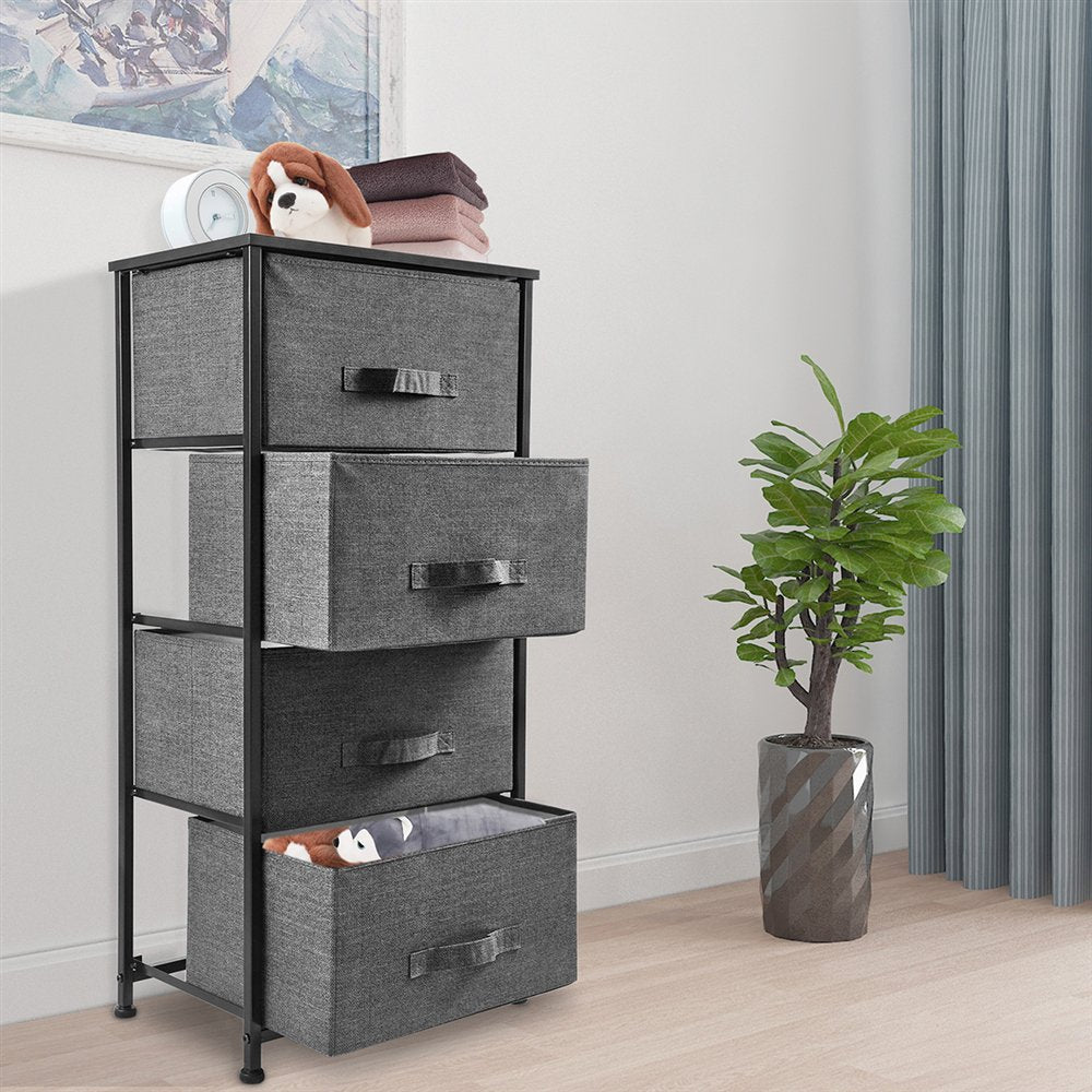 4 Drawers Fabric Drawers Closet Shelves Dresser Storage Organizer, Gray