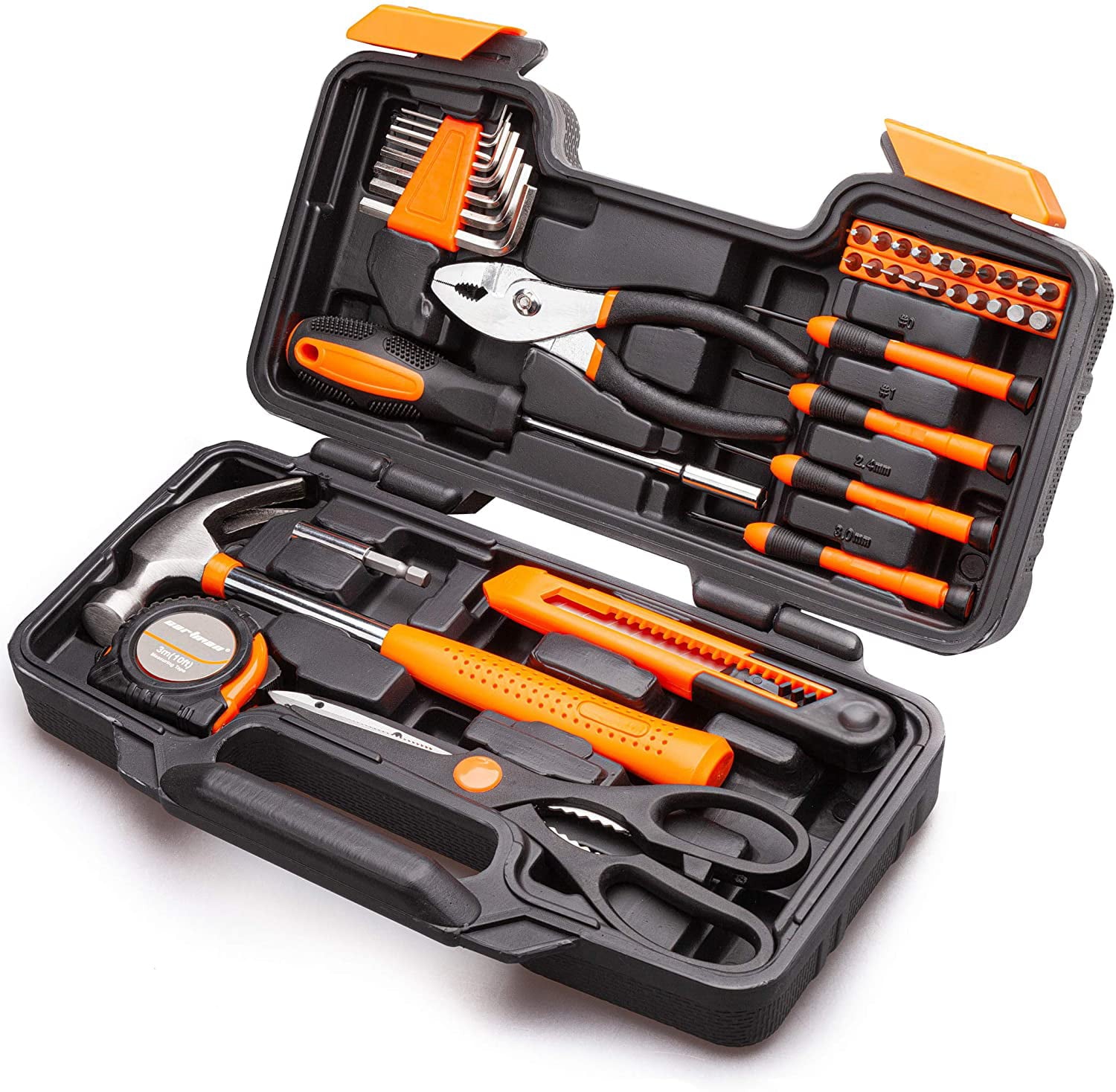 39 Piece Household Hand Tool Set and Orange Storage Case Tool Box