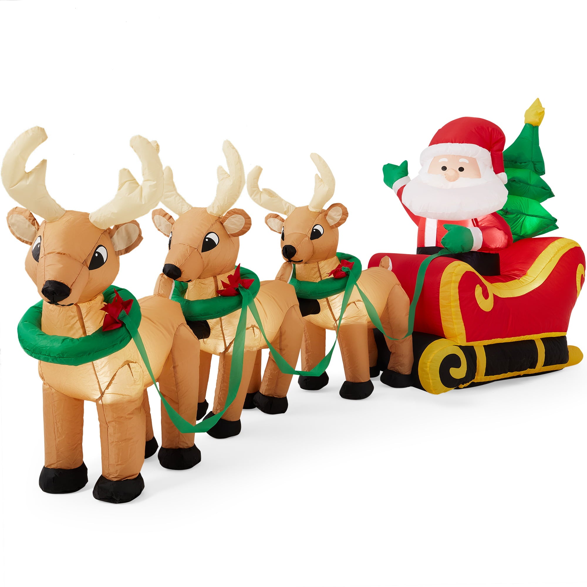 Inflatable Santa Claus Christmas and Reindeer LED Yard Outdoor Decoration 9 FT x 3 FT