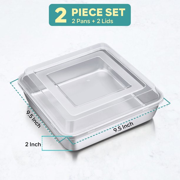 Set of 4 Non-Stick 9" Inch Square Cake Pan with Lid (2 Pans + 2 Lids)