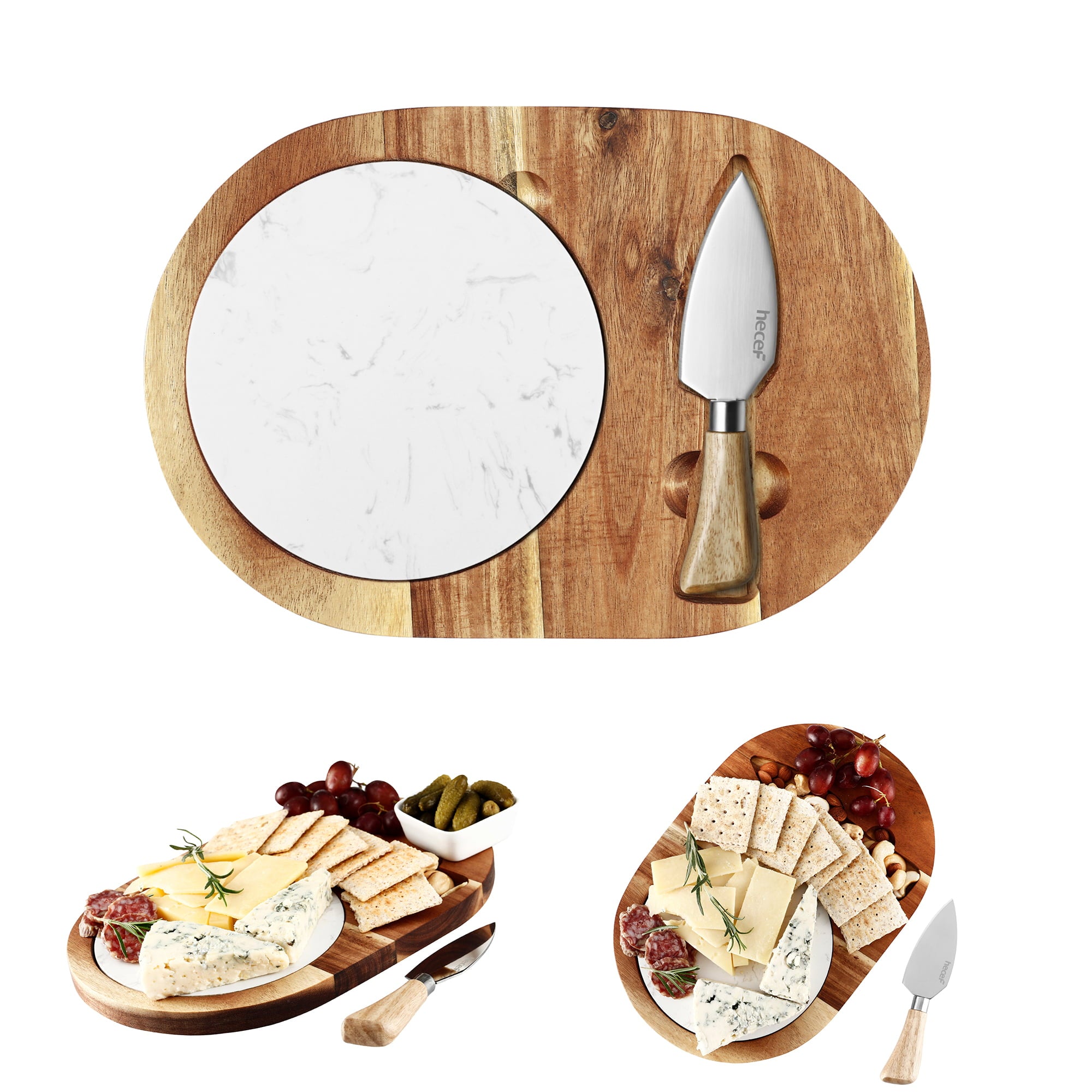 Housewarming Gift Cheese Board with Marble and Knife Premium Acacia Wood Charcuterie