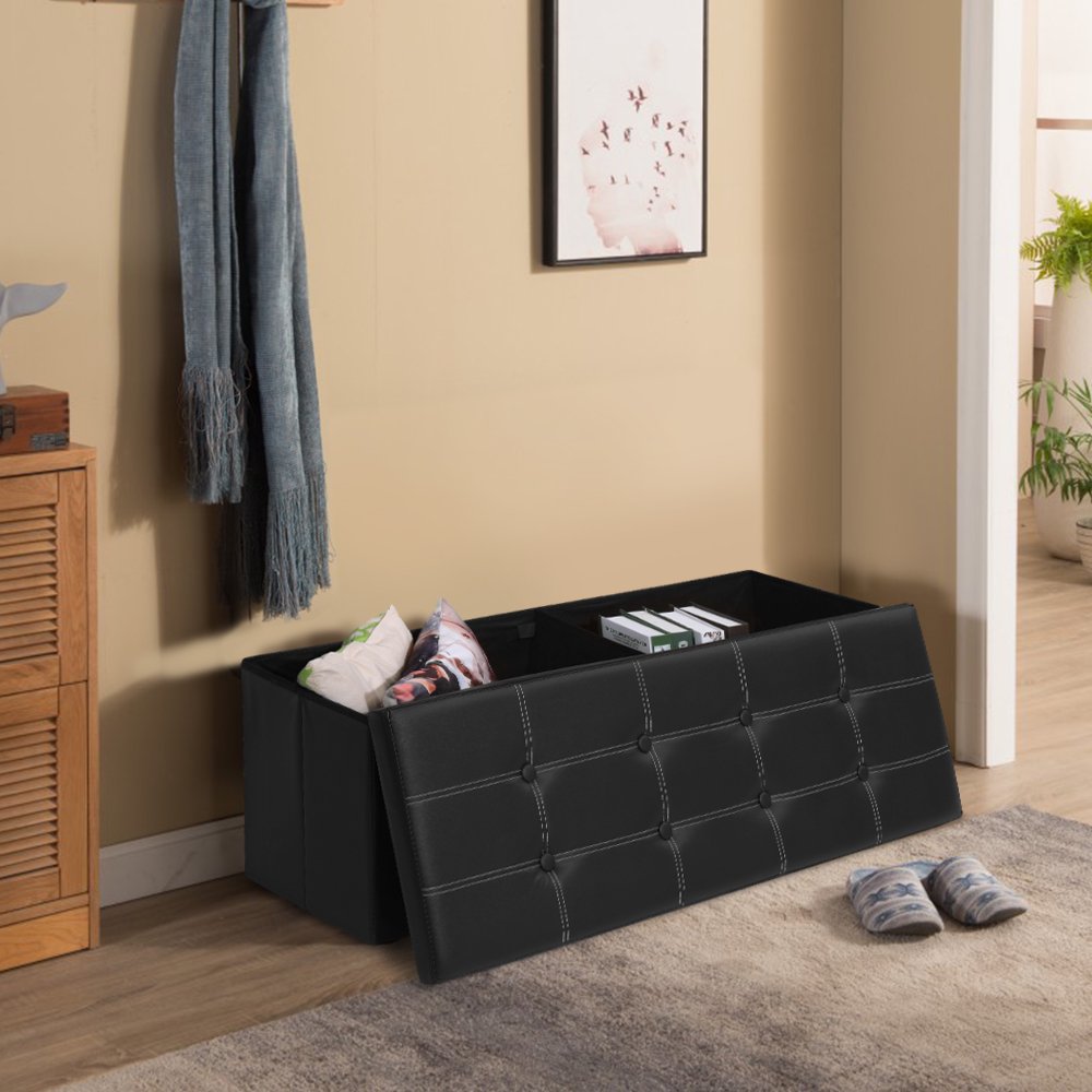 43" Storage Bench Ottoman Footrest Folding Chest - Black