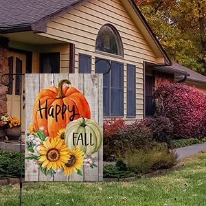 Double Sided Vertical Yard Flags 12 x 18 inch Pumpkin Sunflower Happy Fall Garden Flag