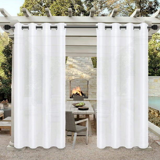 Set of 2 Waterproof Outdoor Curtains, Cabana Grommet Curtain Panels, White, 52 x 84 inch