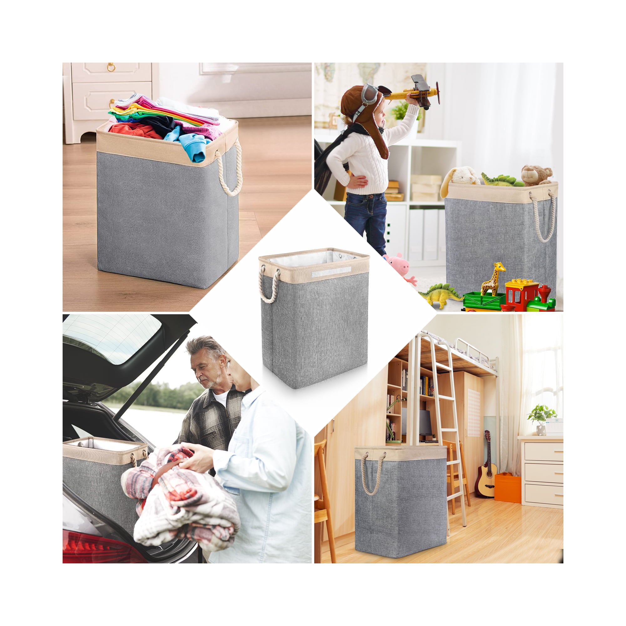 Collapsible Laundry Basket Hamper with Lid, 74 Liter with Built-in Lining and Removable Bags