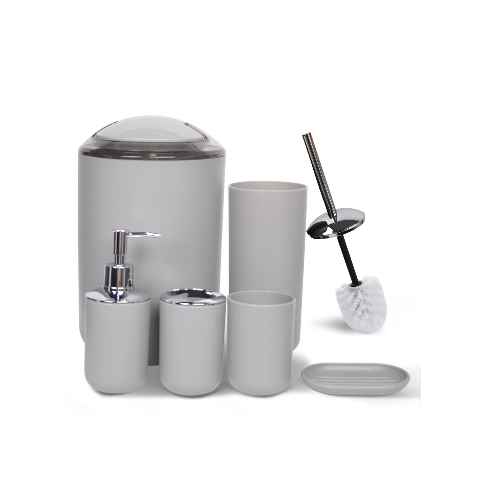 Bathroom Accessories Set 6 Pieces, Gray