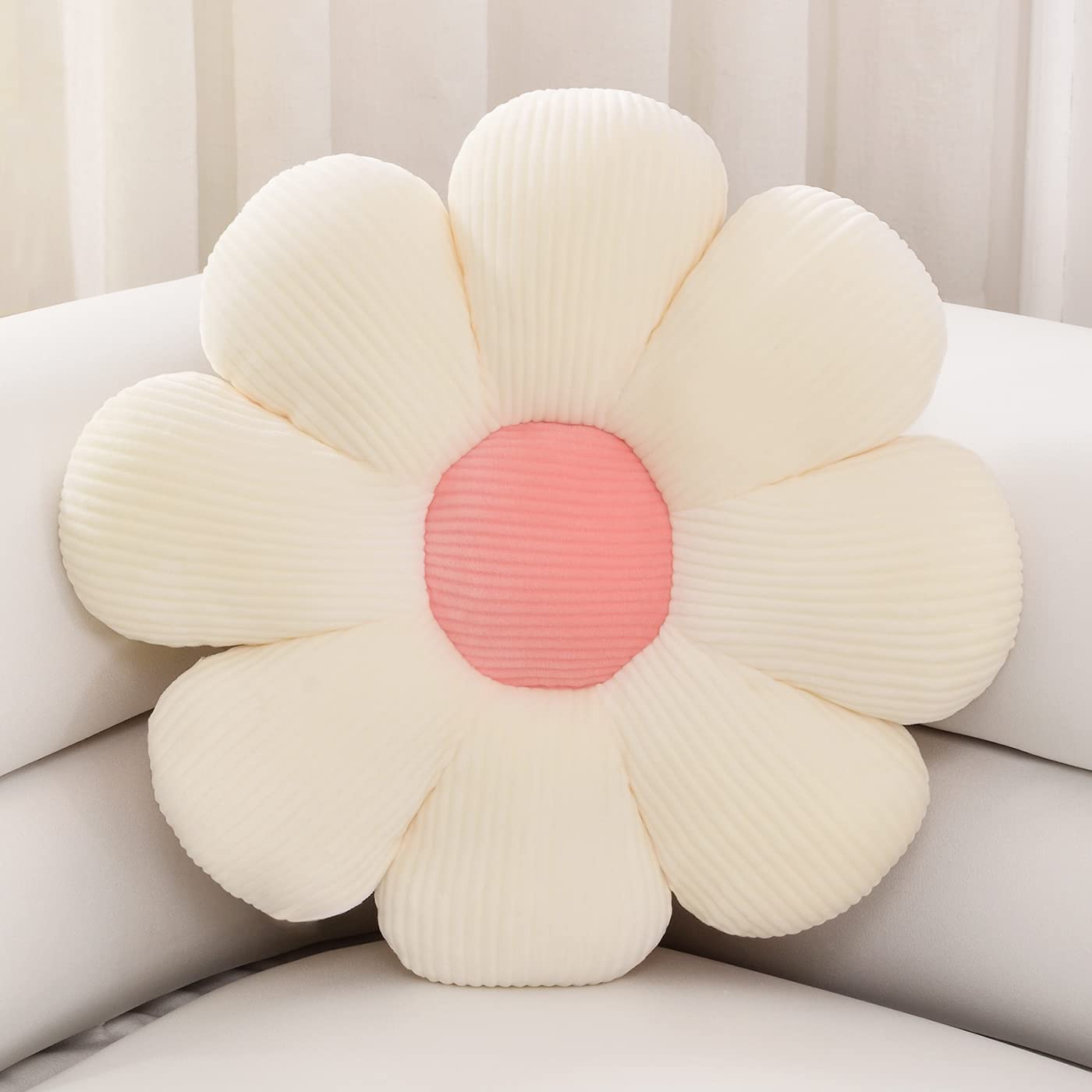 Cushion Pillow Flower Plush Throw Pillow (White,15.7" )