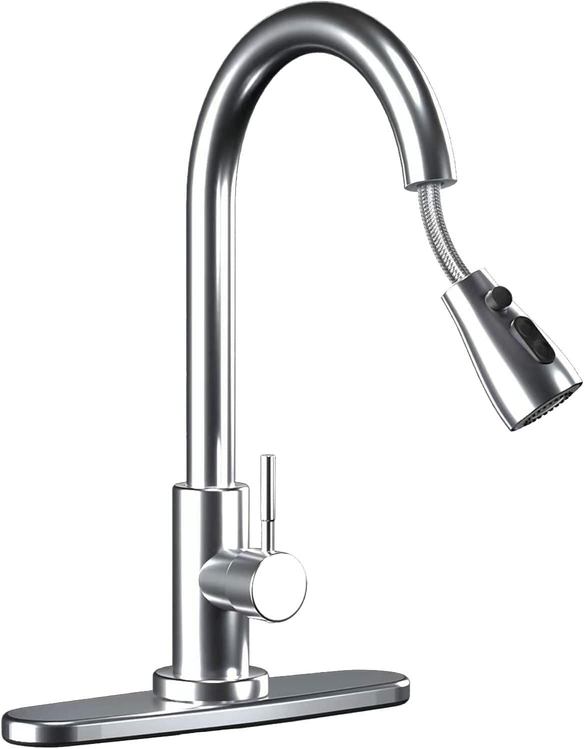 Faucet Kitchen Sink Pull Sprayer Stainless Steel with Deck Plate" 16 Inches