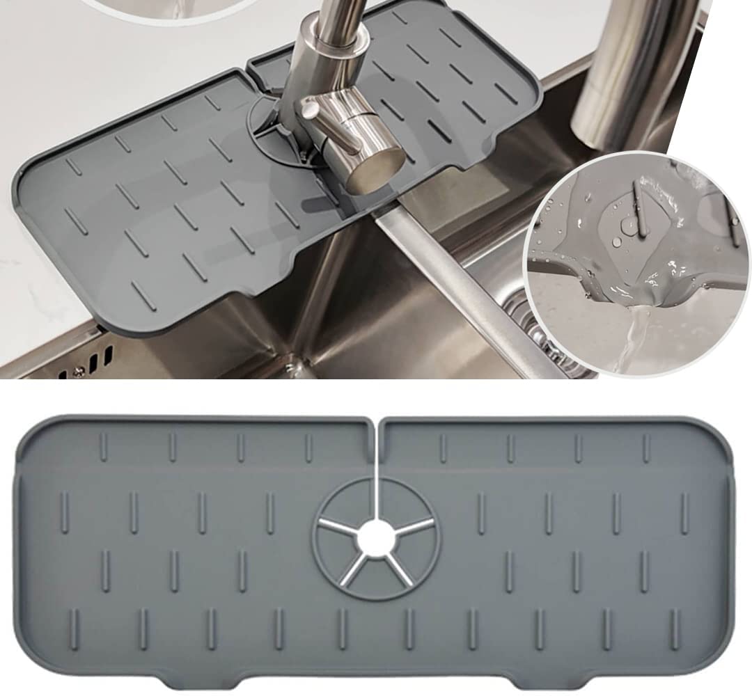 Faucet Sink Splash Guard Mat Kitchen Sink Splash Guard Behind Faucet (Gray)