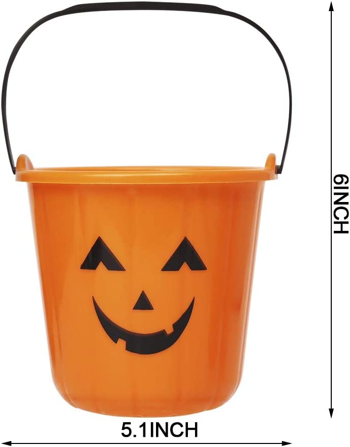 6 Pack Halloween Pumpkin Candy Bucket Trick Treat Bucket Plastic Candy Pumpkin Pails