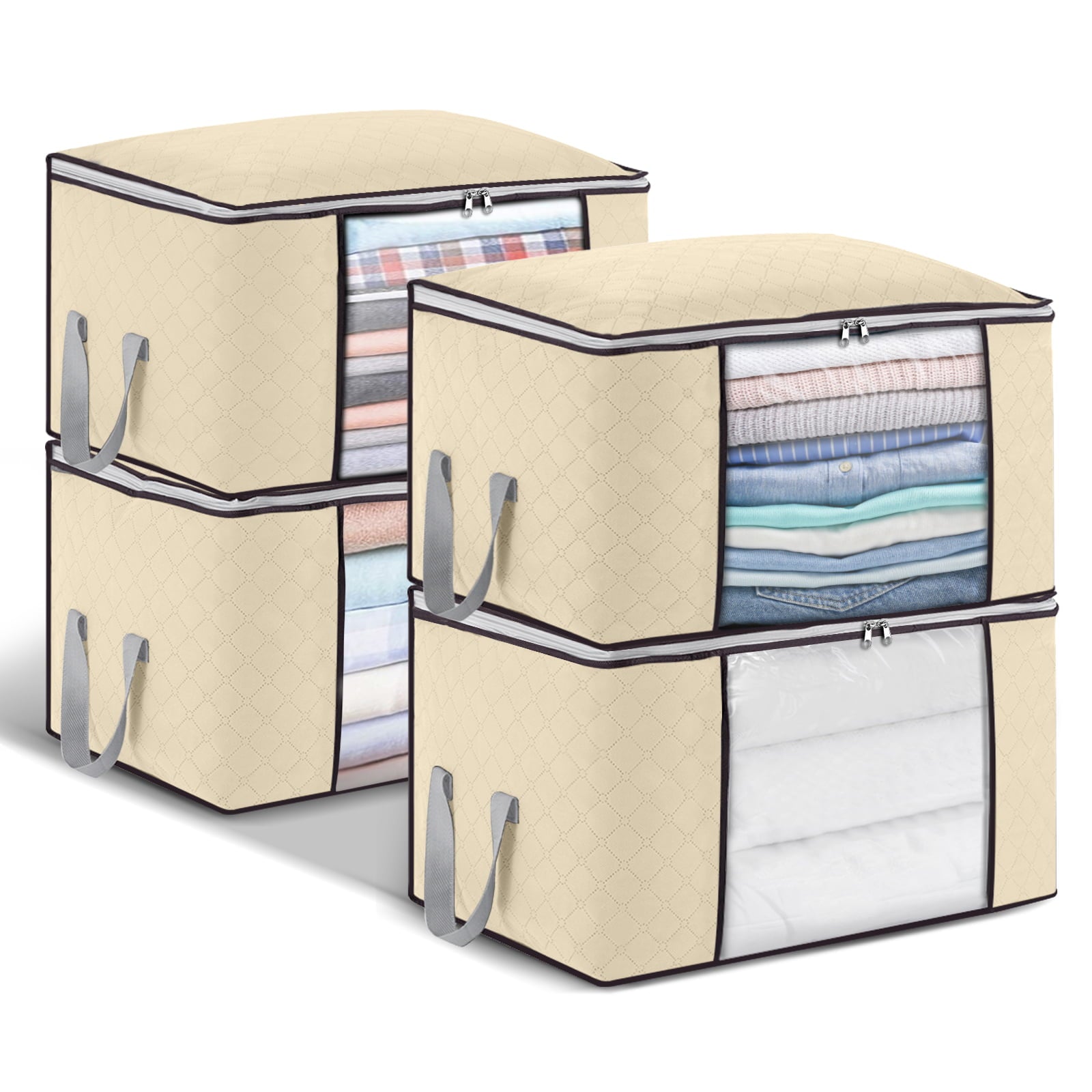 4 Packs Storage Clothes Organizer Bags Large Bag (Beige)