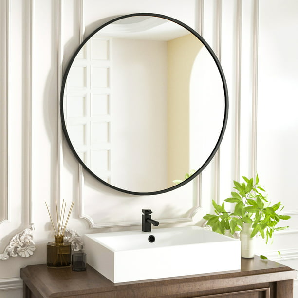 Round Wall Bathroom Mirror Vanity 30" Wall Mounted Mirror, Black