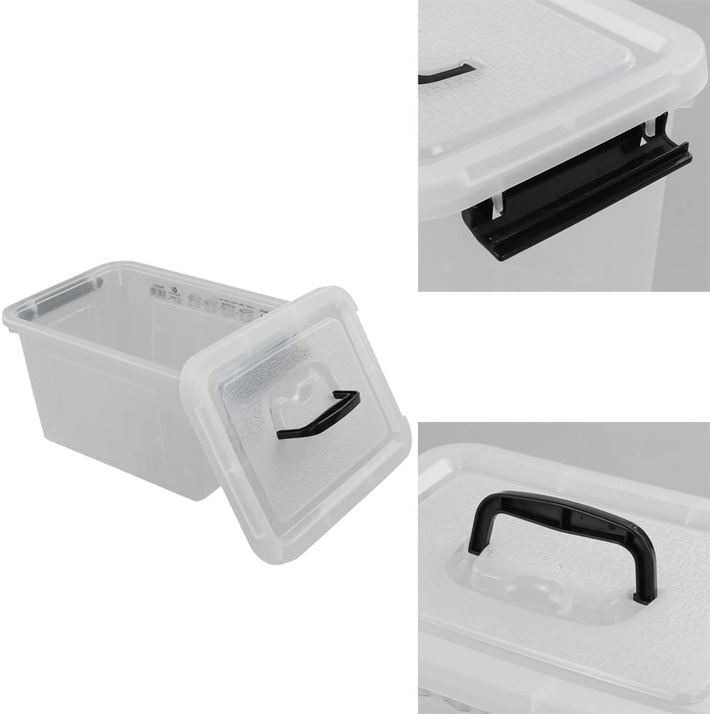 Clear Plastic Storage Box 6 Quart with Handle, Lid, and Latches (4 Pack)
