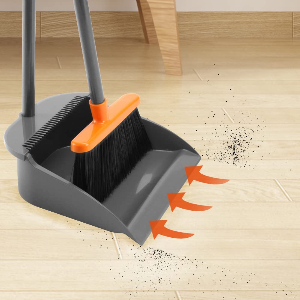 Long Handle Broom with Upright Standing Dustpan,Broom and Dustpan Combo