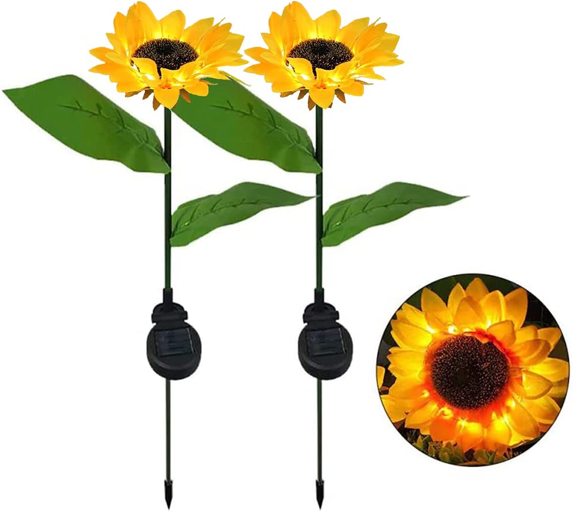 Solar Garden Decor Lights Outdoor Yard Sunflower Stake Waterproof 2 Pack LED Lamp Light