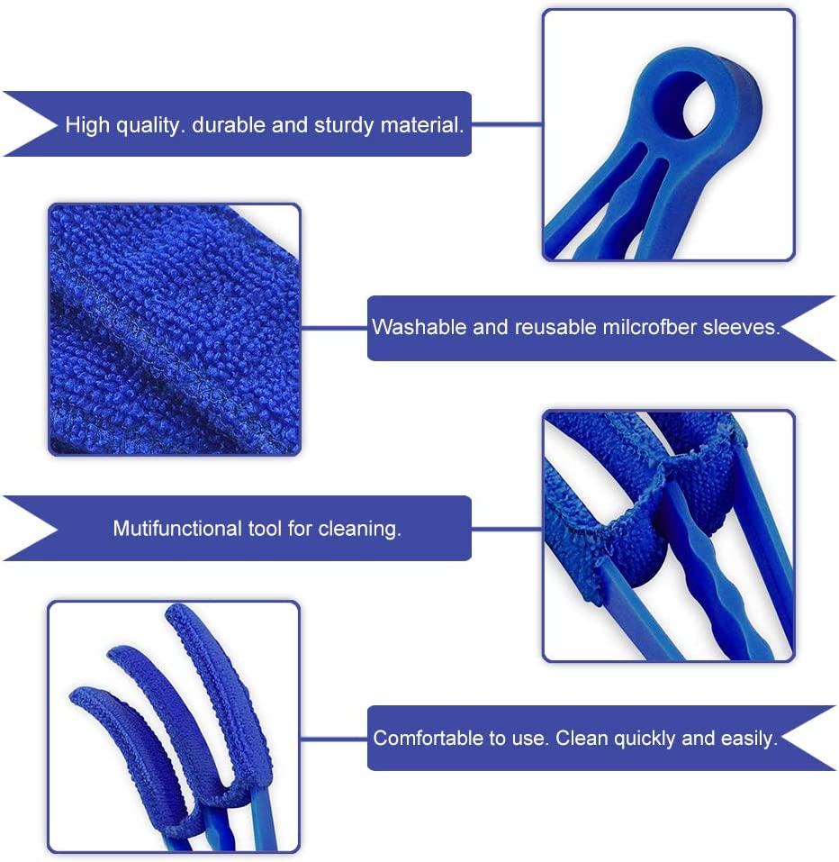 Window Blinds Cleaner 2 Pack with 5 Microfiber Sleeves for Window Shutters Blue and Green Color