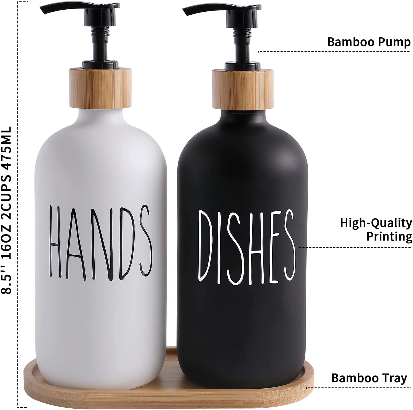 Glass Set Hand And Dish Soap Dispenser Black & White