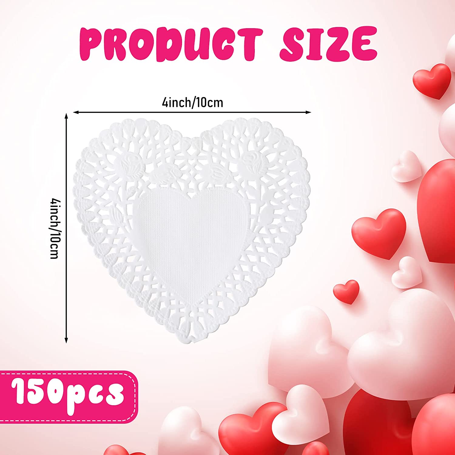 150 Pieces Mini Heart Doilies 4 Inch Heart Shaped Paper Doilies for Valentine's Day Decoration