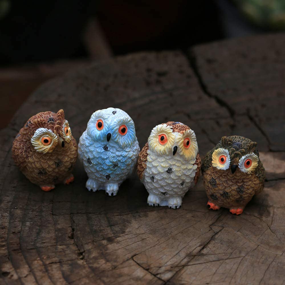 Miniature Figurines Owls 4 Pieces, Fairy Garden Accessories