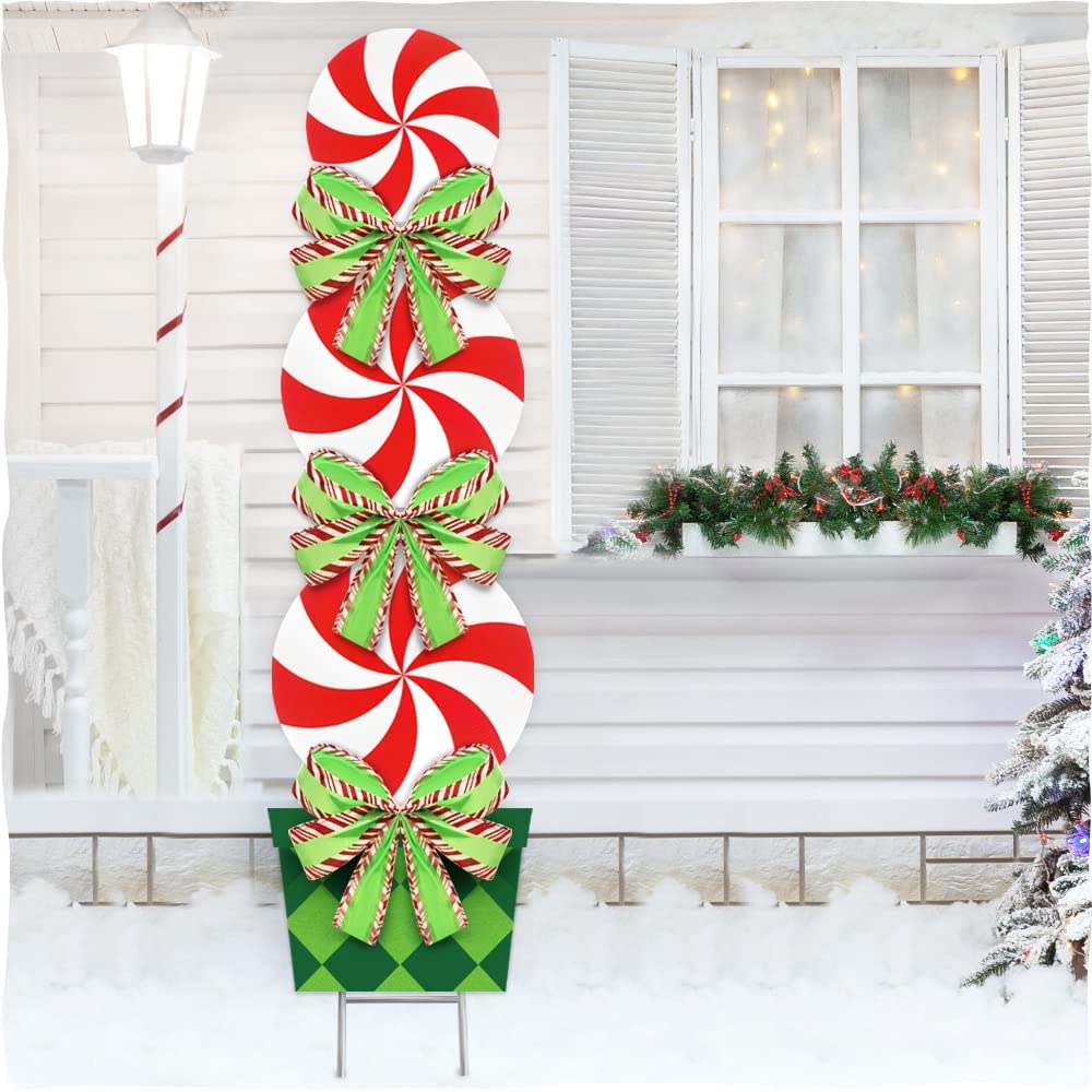 44" Christmas Home Yard Decoration Sign Peppermint Yard Stakes, Lawn and Garden Decor