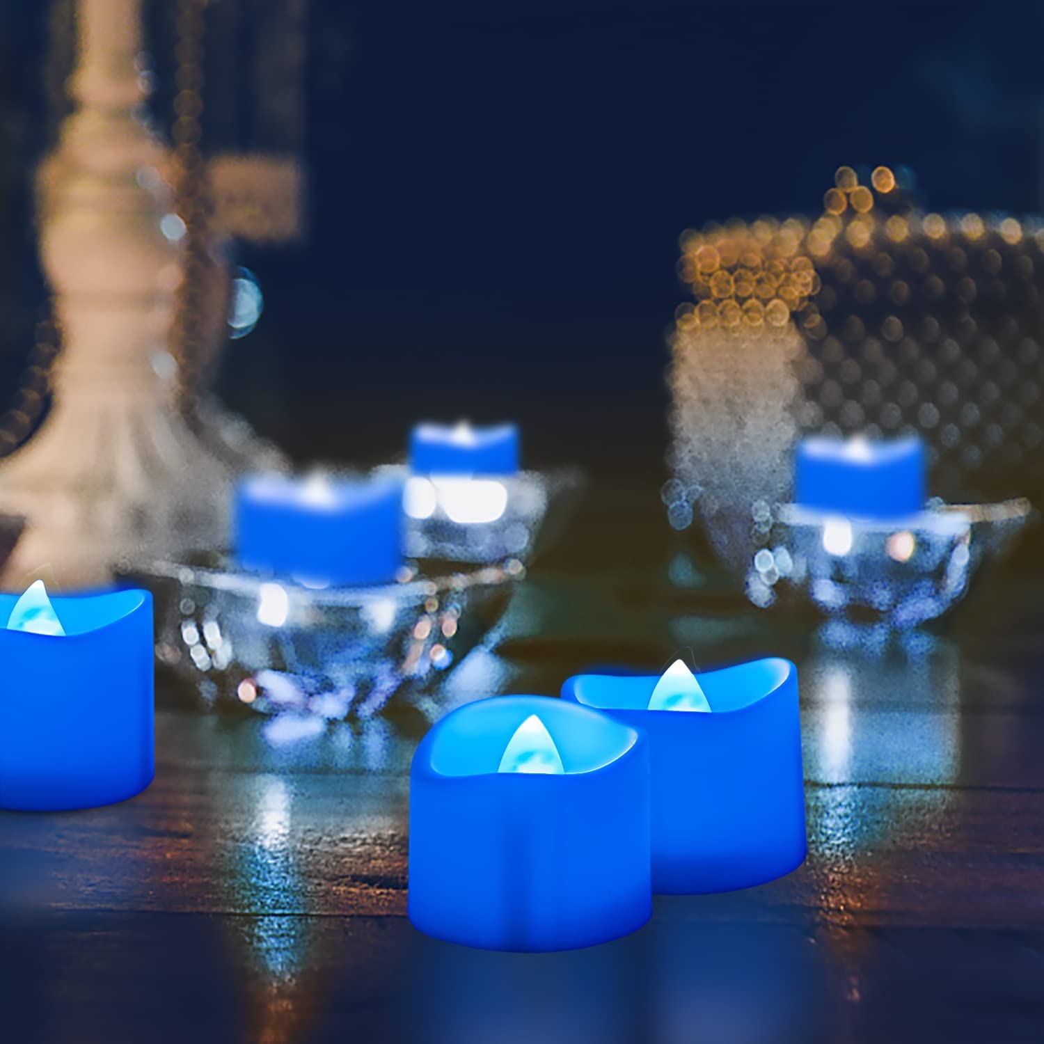 Candles Tea 12 Pack Blue Lights Led Flameless Battery Operated