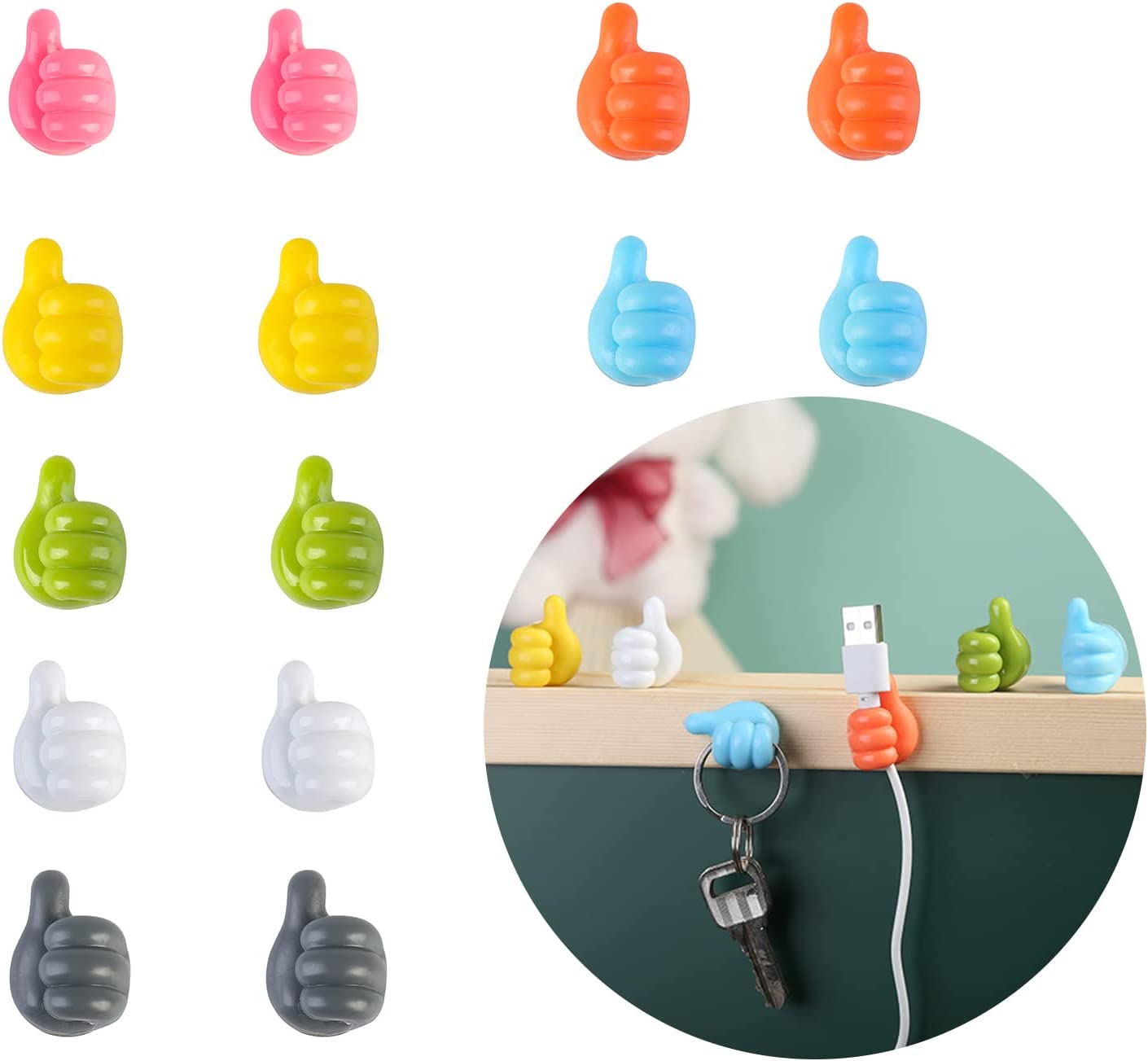 14 Pieces Thumb Wall Hooks for Hanging Cable Organizer Self Adhesive