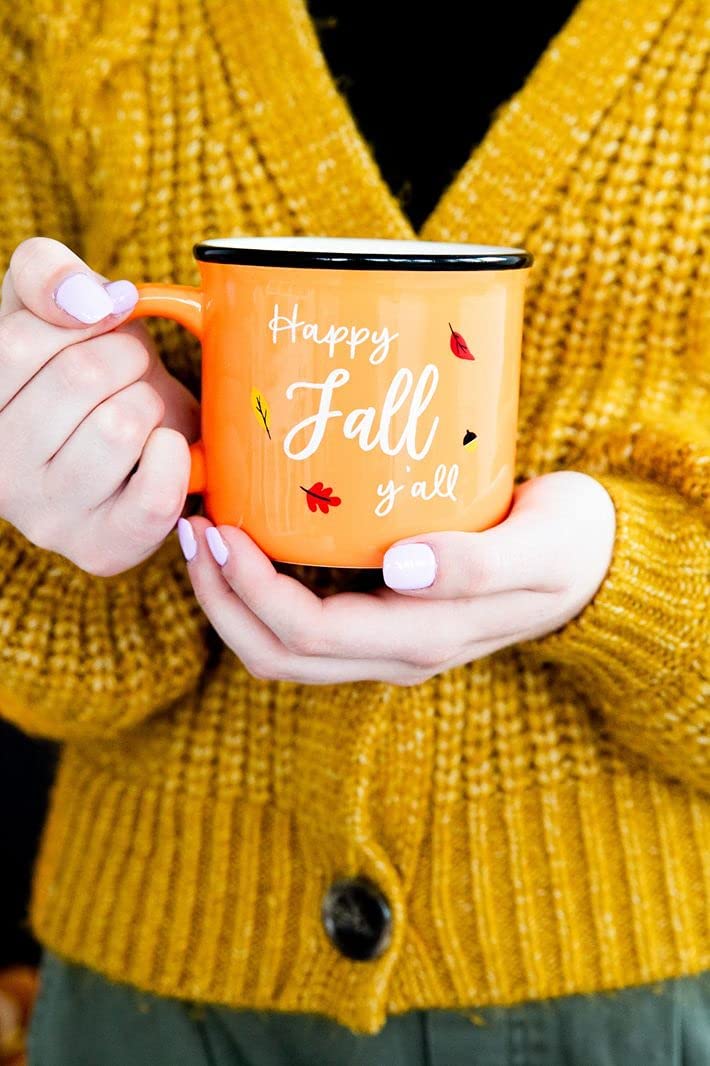 Autumn Coffee Mug, 13oz, Happy Fall Y'all Mug Orange, Fall Decor, Kitchen Decor, Cofee or Tea Mug