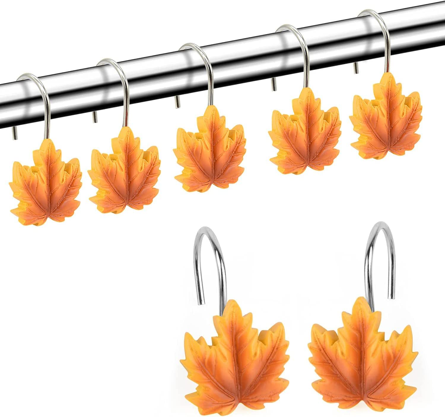 12 Anti Rust Decorative Thanksgiving Farmhouse Autumn Fall Shower Curtain Rings for Bathroom Bedroom Room Decor(Maple Leaves)