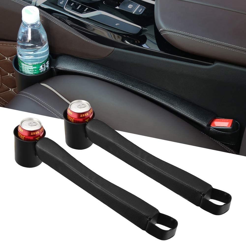 2 Pack Seat Car Gap Filler Organizer Pocket Storage Side Holder Box Catcher Leather Console (Black)